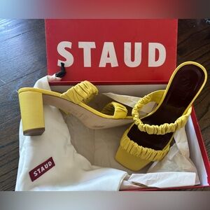 STAUD Frankie Ruched Strap Leather Heel Sandals (NIB)